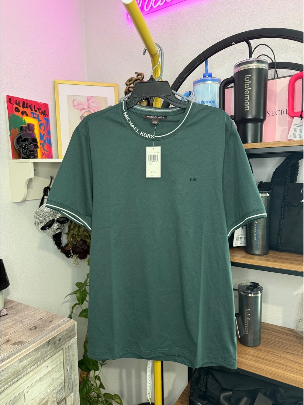 Michael Kors Men's Spruce Green Logo Trim T-Shirt - Size Large NWT